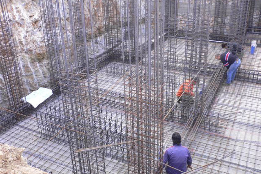 steel rebar framework for house under construction