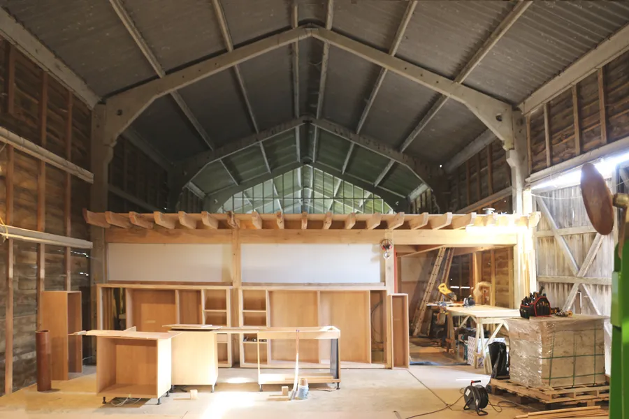 view inside barn showing gym elevation