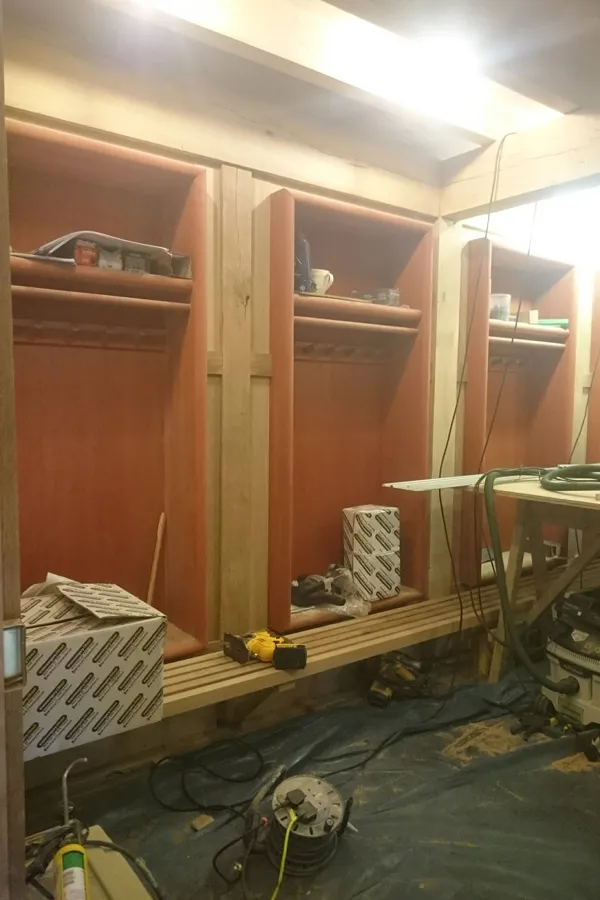 view of custom designed lockers in changing room