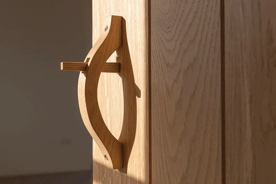 traditional oak door handle and latch
