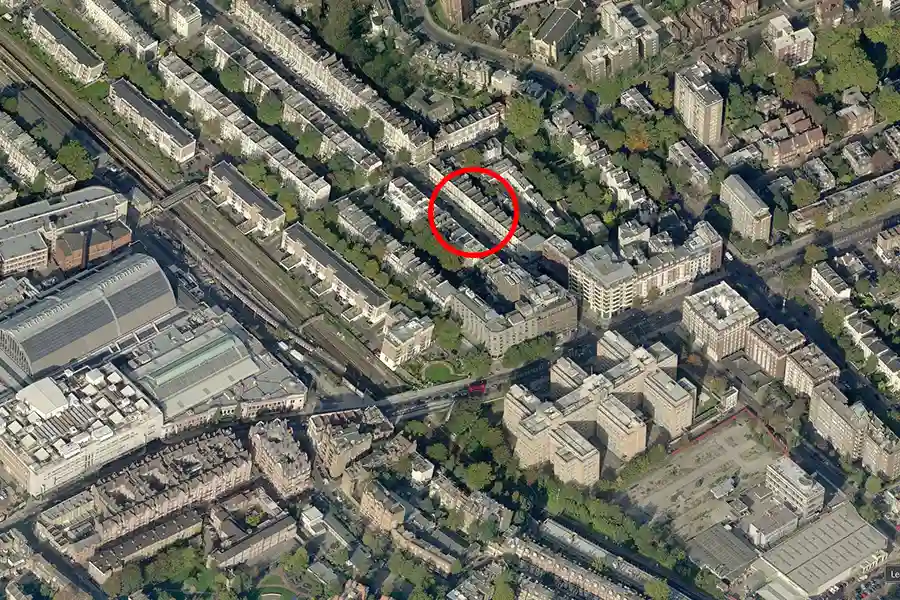 aerial view of site just off Kensington High Street