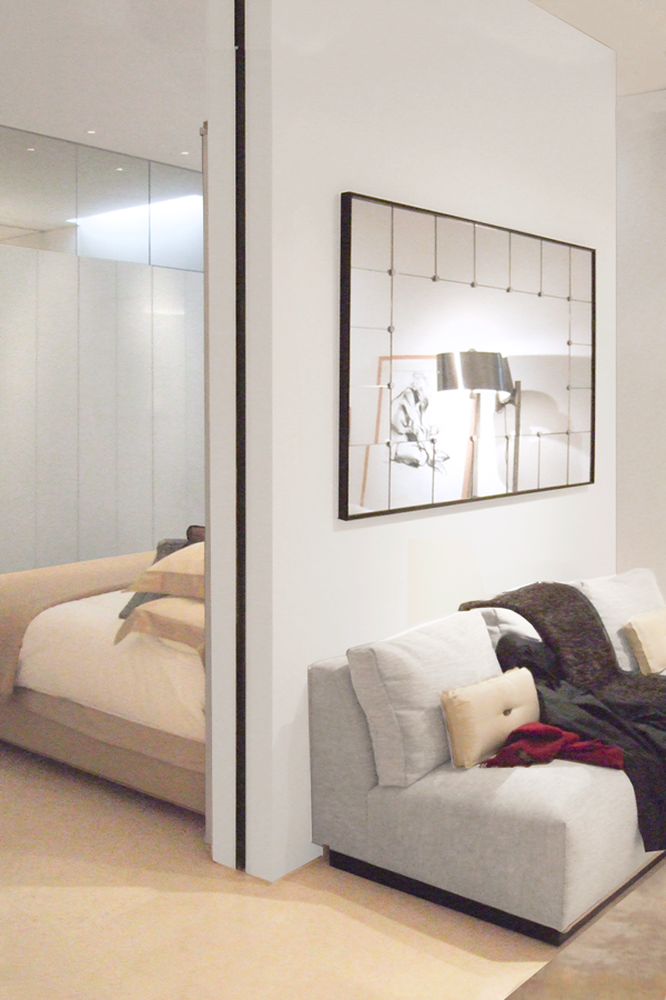 mirrors in the living room and bedroom enhance the sense of space, as well as raising light levels