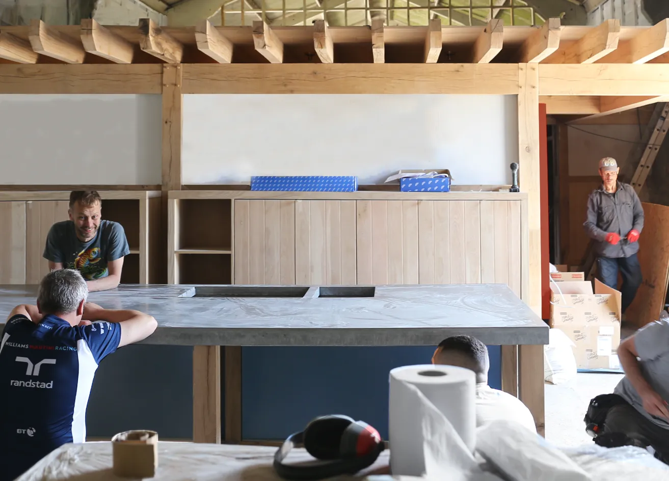 Cast concrete kitchen counter in place