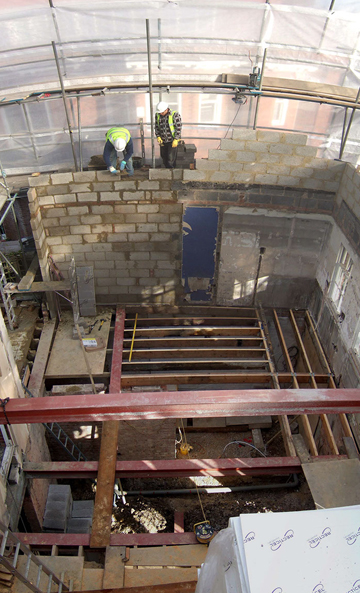 A breeze block wall construction