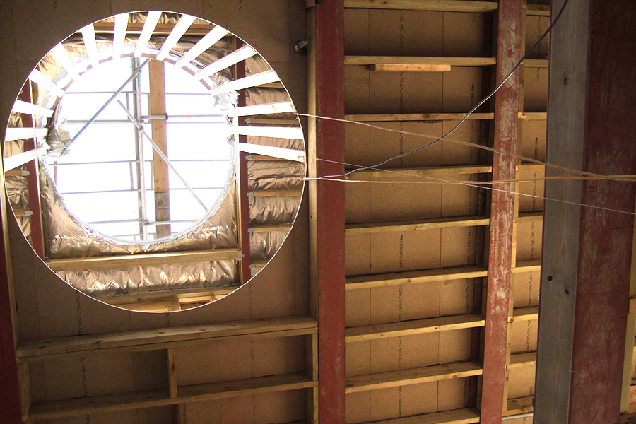 Hole for helical stairs seen from below