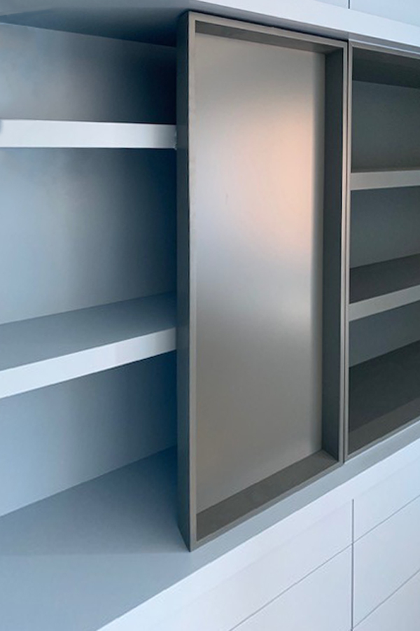 Detail of custom blue joinery