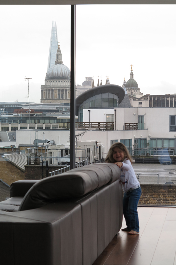 View of living room with Saint Pauls Cathedral in background