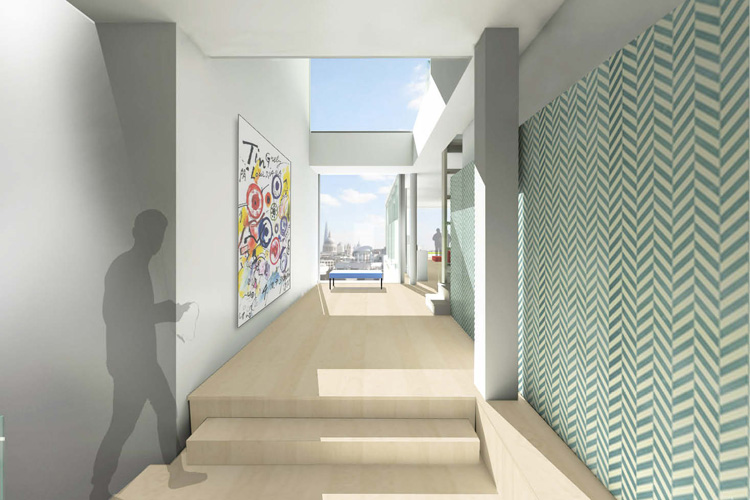 Double-height space with view of St Pauls beyond
