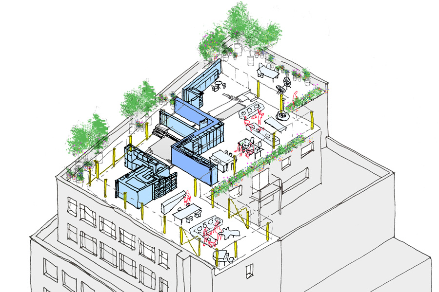 Isometric sketch of main reception rooms