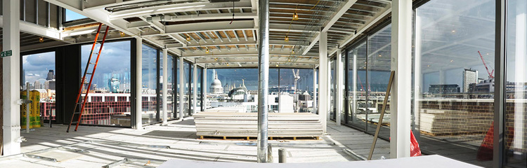 Panoramic view of London through steel structure