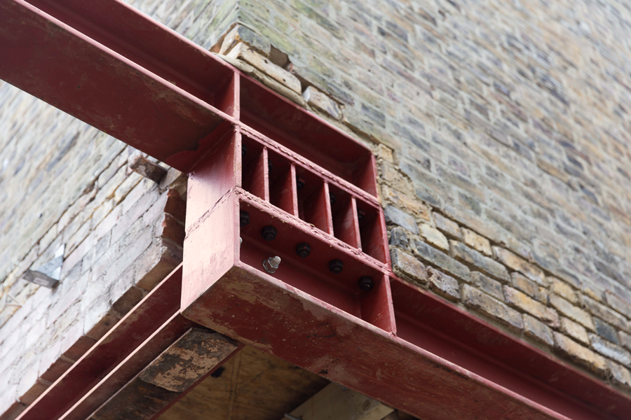 New red steel structure under construction