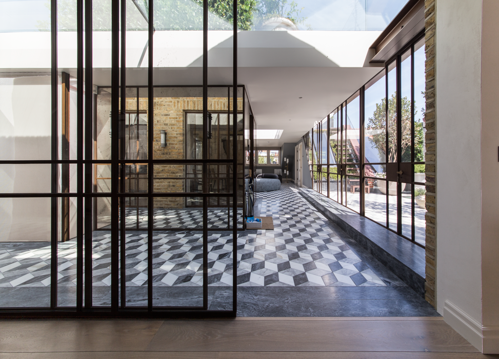 Entrance hall with rooflights and marble floor