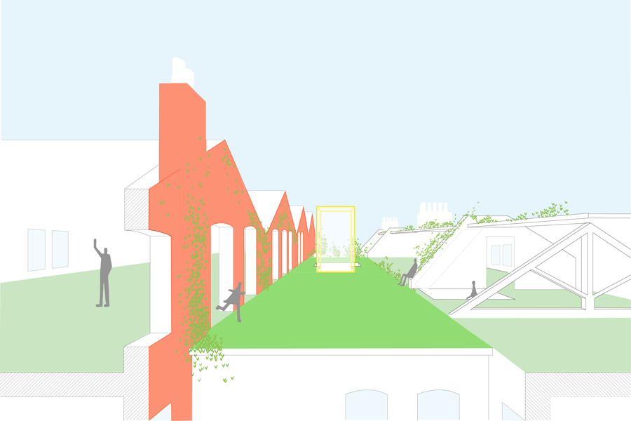 Perspective sketch of roof garden concept