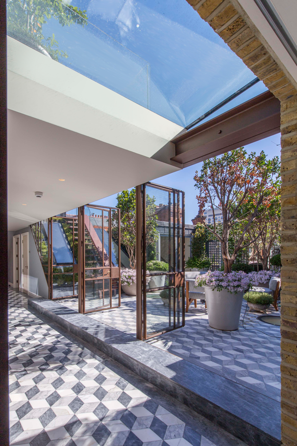 Doors opening onto roof terrace