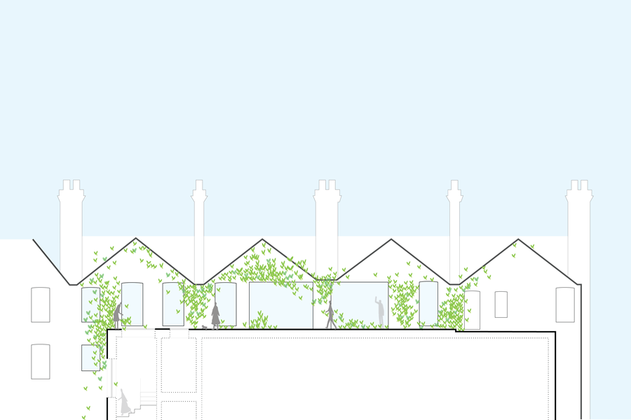 Section drawing through roof terrace
