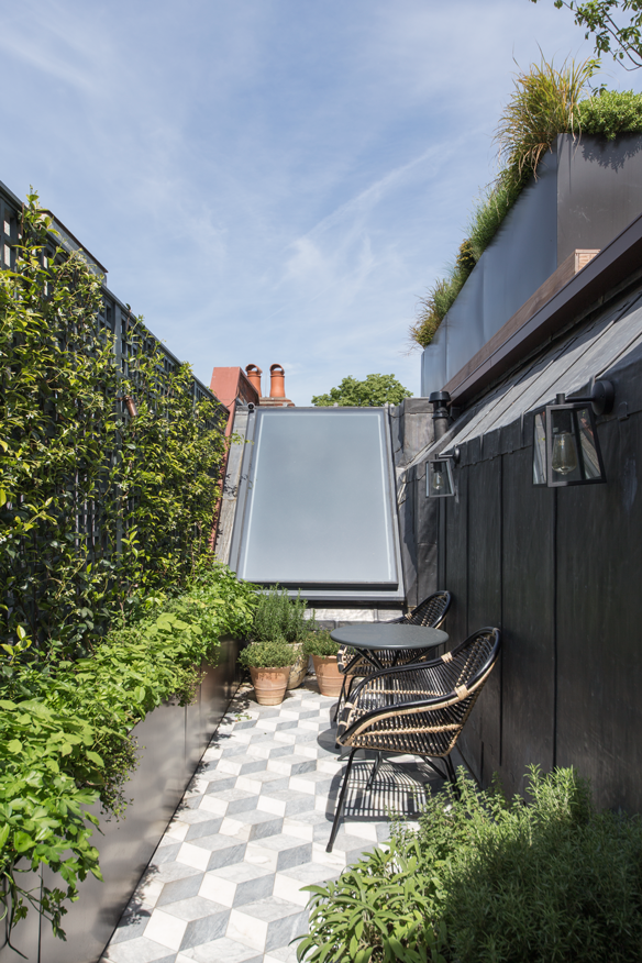 Pitched rooflight in roof garden