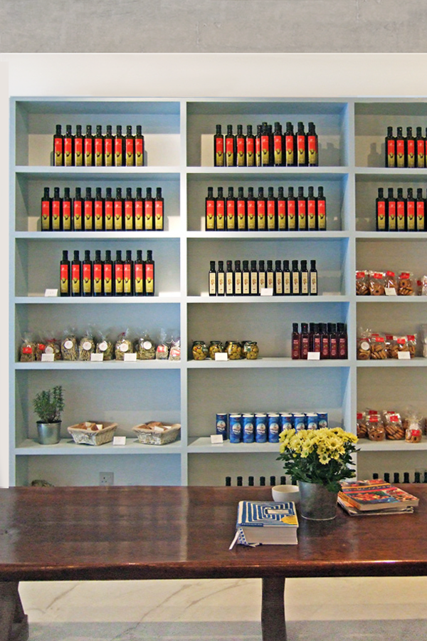 Detail of blue shelf
