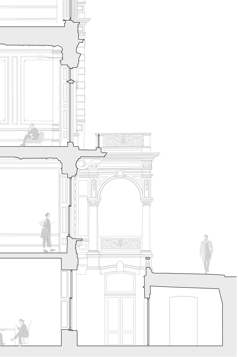 Section at street level through the front elevation
