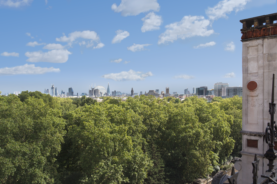 View from rooftop terrace over Buckingham Palace gardens
