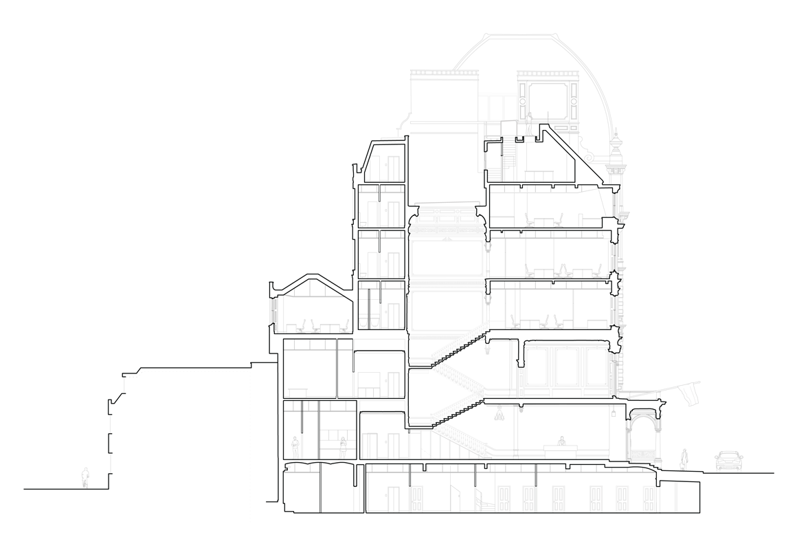 Long section through the building