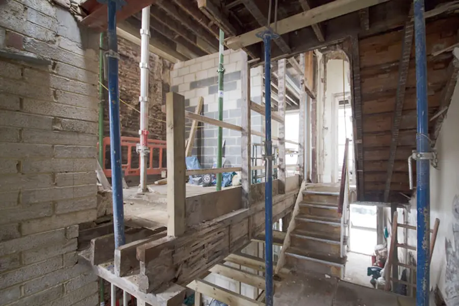 New floor construction to the rear addition