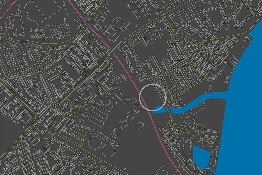 Plan of london streets and buildings showing site in context