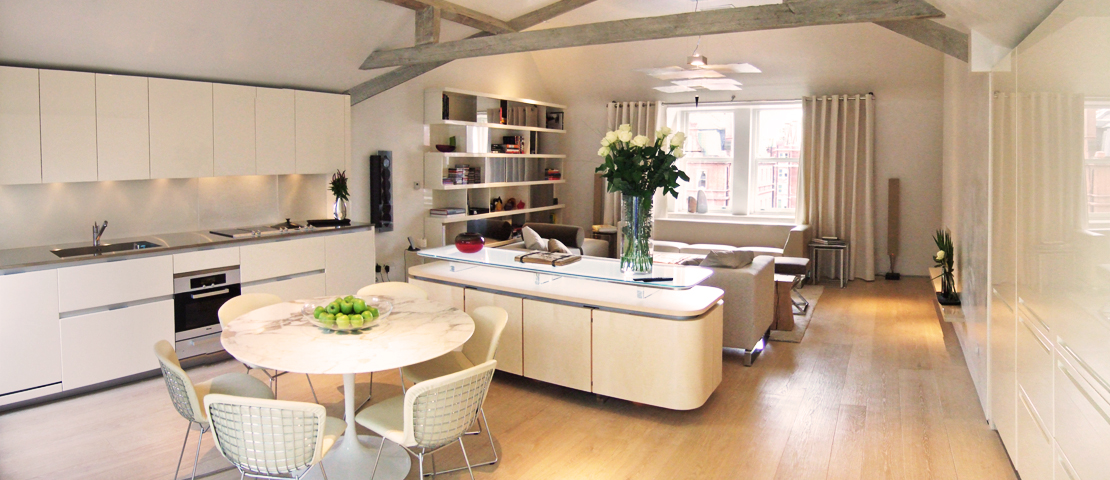 Contemporary living spaces harmoniously adorned with the old timber beams