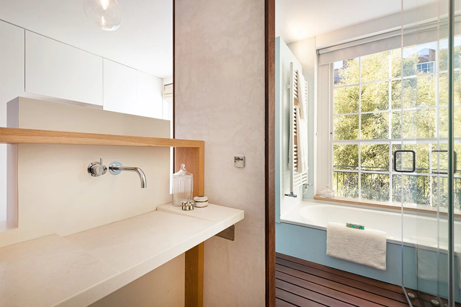 Master ensuite bathroom stone counter and shower
