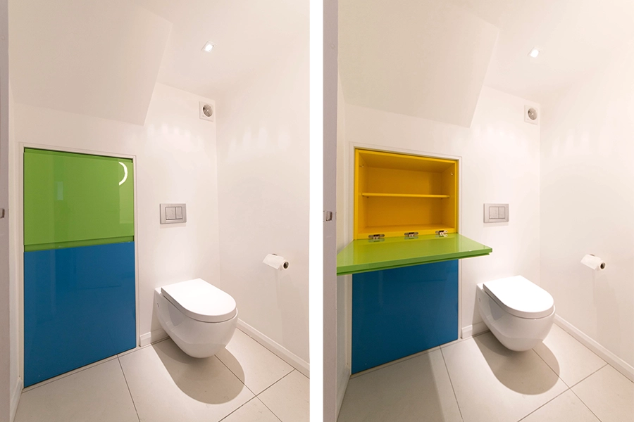 Guest WC with nappy changing unit open and closed