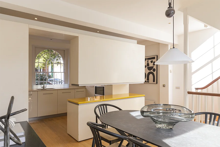 New kitchen counter partition viewed from dining area