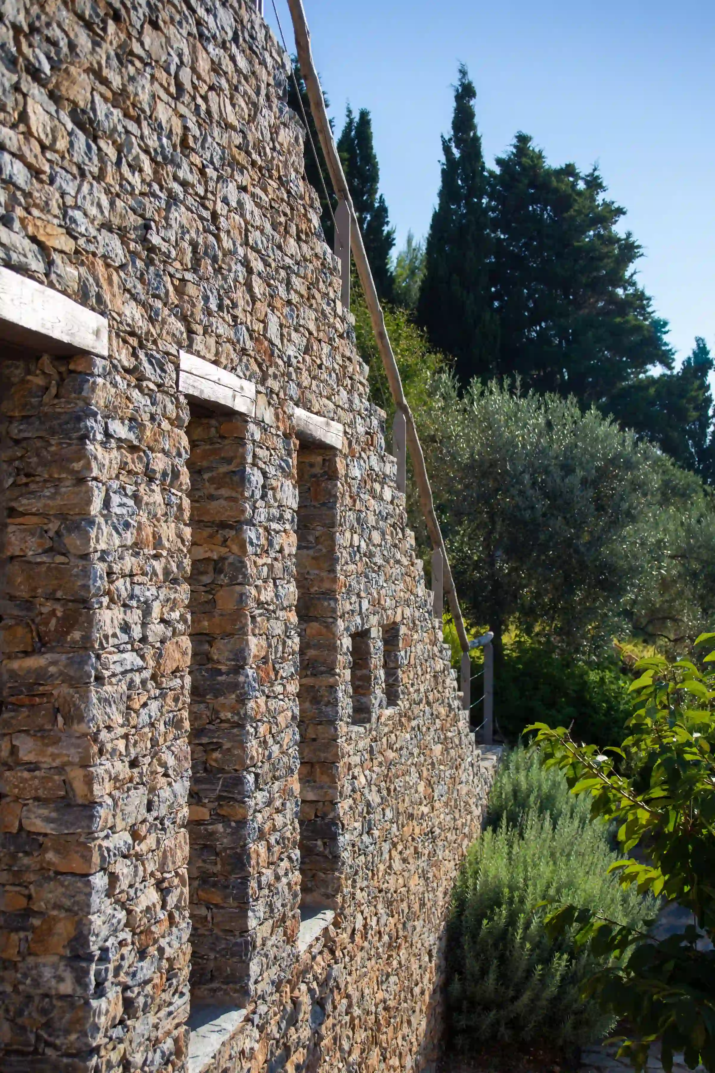 Local stone cladding to facade and steps