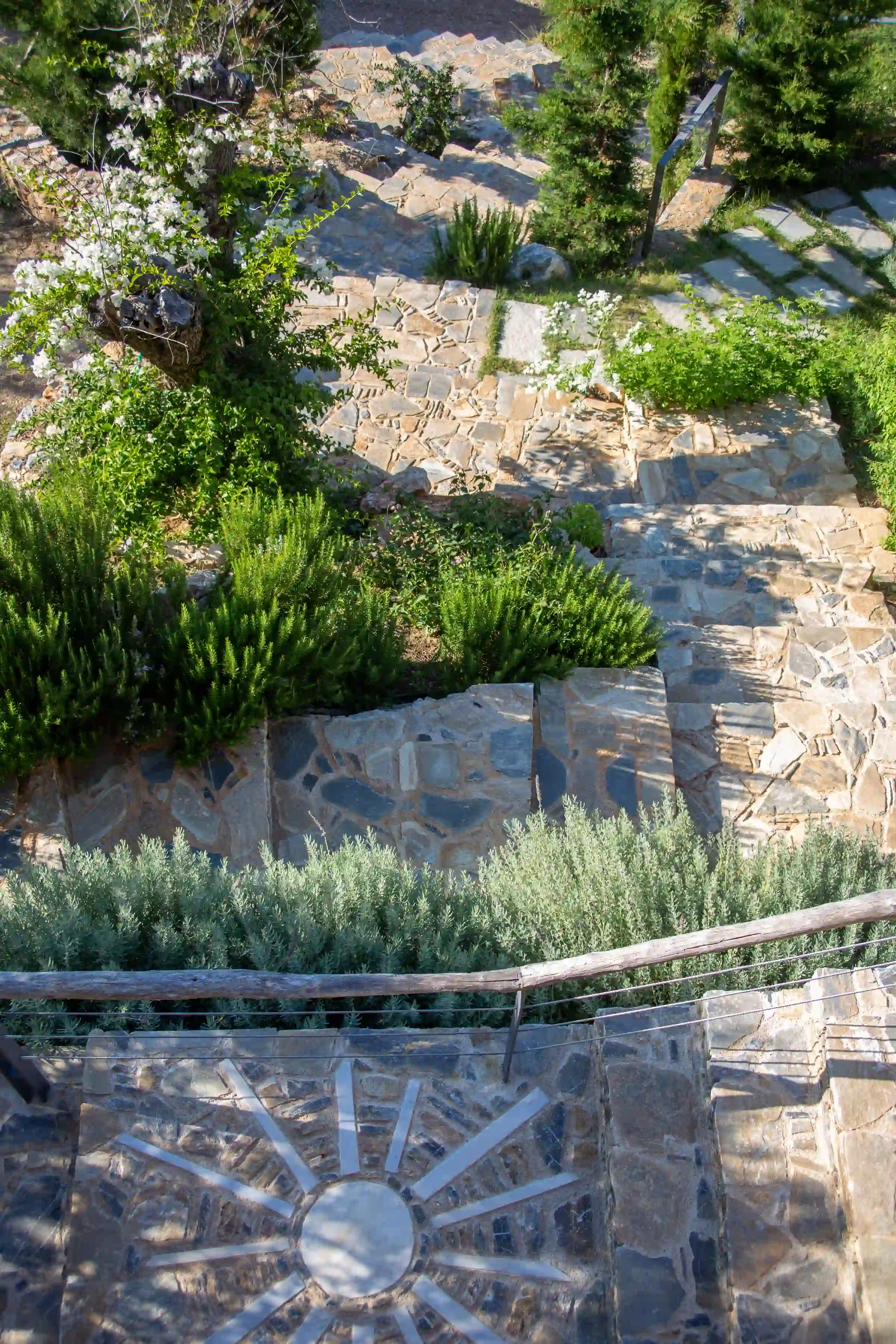 The stone path and detailing viewed from above