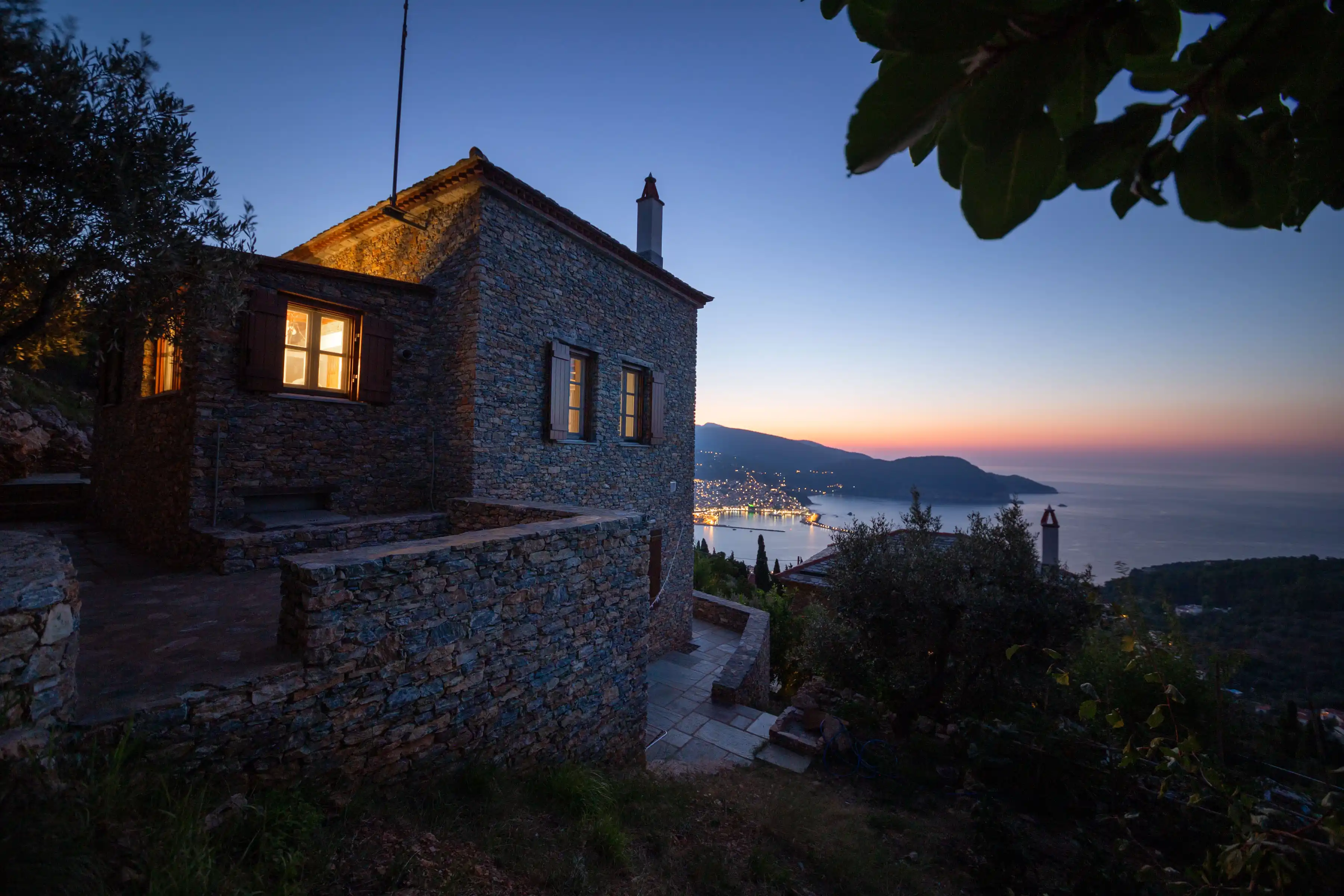 House 3 and harbour at sunset