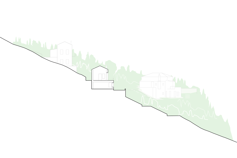 The houses are cut into the hillside rock
