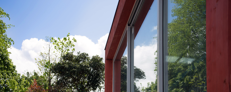 Landscape reflected in facade
