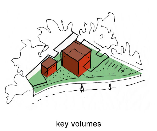 The building is split into two key volumes