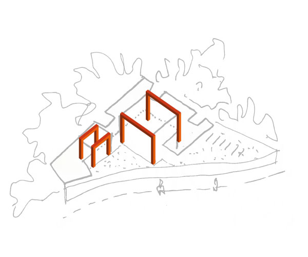 Diagram of glulam frame bridging inside and outside