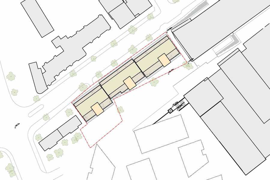 Site plan, option with 3 cores